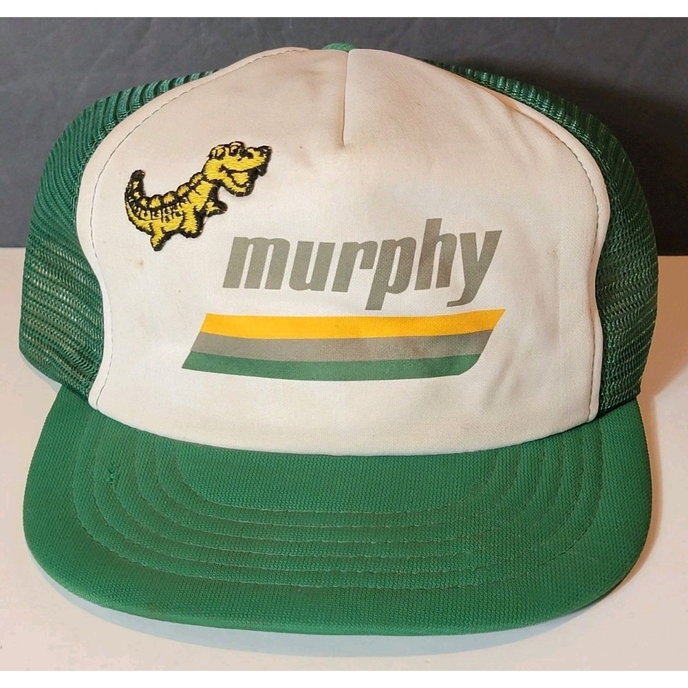 Vintage Murphy Snapback Trucker Hat Alligator Dark Green, Light Green, Yellow